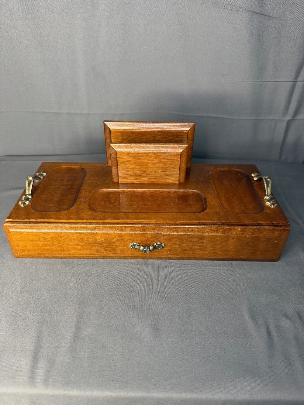Mens London Leather Wood Dresser Valet Organizer Storage Drawer Vintage